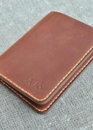 Вертикальний гаманець з натуральної шкіри коричневого кольору k57-210+orange3 фото