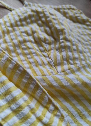 Желтая майка топ в белую полоску на бретелях завязках 100% хлопок4 фото