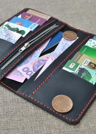 Місткий шкіряний гаманець k91-0+red1 фото