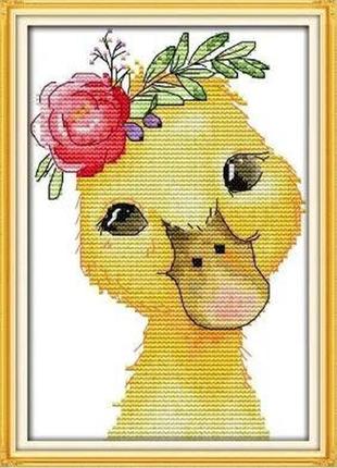 Набор для вышивания по нанесённой на канву схеме "beautiful little yellow duck". aida 14ct printed 16*22 см