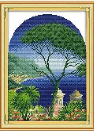 Набор для вышивания по нанесённой на канву схеме "the evergreen tree". aida 14ct printed 26*33 см