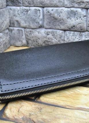 Большой кожаный кошелек на молнии klh02-black3 фото