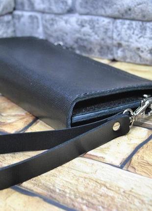 Большой кожаный кошелек на молнии klh02-black2 фото