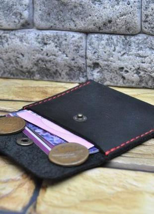 Чорний міні гаманець з контрастною ниткою k98-0+red1 фото