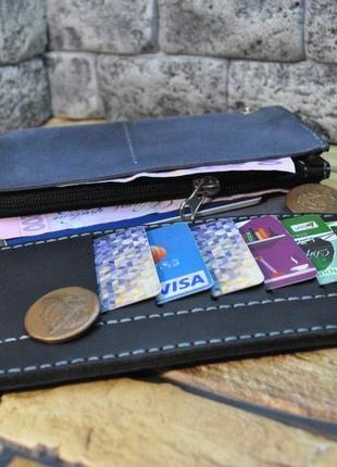 Кошелек с объемными отделами из кожи k41-grey+black