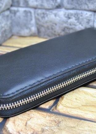 Чоловічий гаманець на блискавці з шкіри k104-black детройт1 фото