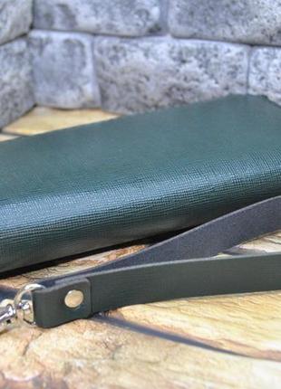 Зеленый кошелек из кожи на молнии k104-green сафьяно2 фото