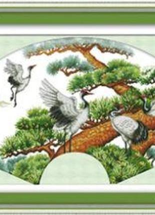 Набір для вишивання за нанесеною на канву схемою "cranes and pines stand for longevity 6". aida 14ct printed 72*47 см