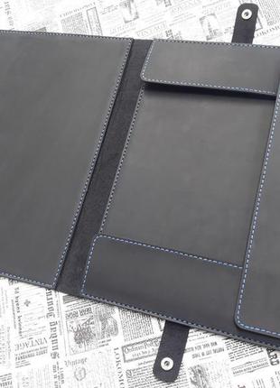 Темно-синяя кожаная папка для документов pap05-600+blue