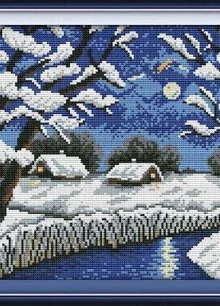 Набор для вышивания по нанесённой на канву схеме "river views in winter ". aida 14ct printed 36*29 см