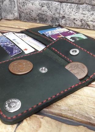 Кожаный кошелек зеленого цвета k39-350+red