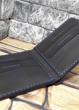 Шкіряний темно-коричневий гаманець k10k-450+blue3 фото