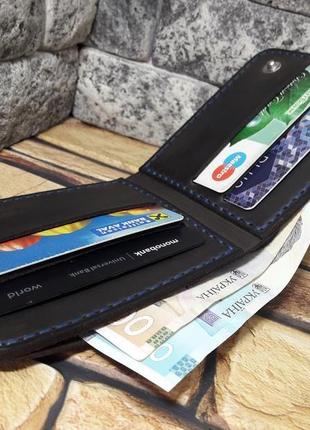 Шкіряний темно-коричневий гаманець k10k-450+blue1 фото