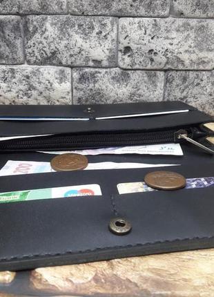 Чорний гаманець з натуральної шкіри ручної роботи k75-black1 фото