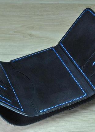 Кожаный кошелек тройного сложения темно-синий k34-600+blue4 фото