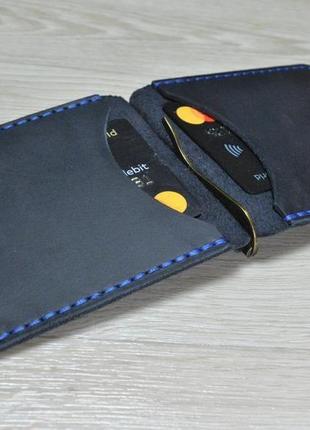 Темно-синий зажим для денег из натуральной кожи z09-600+blue