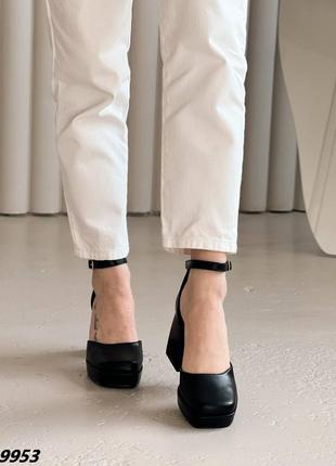 Элегантные женские открытые туфли на каблуке черные с ремешком квадратный блочный каблук туфельки с квадратным носком с ремешком туфлы bratz4 фото