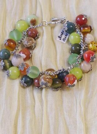 Браслет цвета весны натуральные камни и стеклянные бусины
