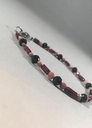 Браслет ніжний доторк натуральний родоніт, шпінель, гранат