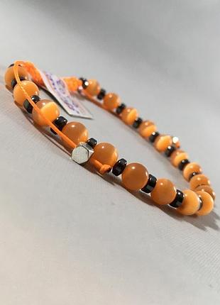 Браслет "котани" бусини кошаче око та натуральний гематит