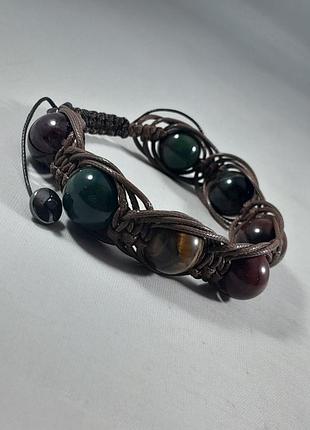 Браслет "кольори світу" натуральна яшма, гранат, агат, тигрове око