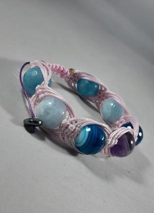 Браслет "кольори світу" натуральний морганіт, агат, кварц, аметист