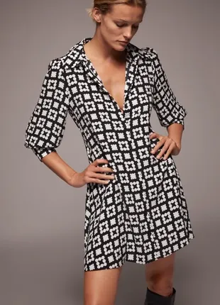 Платье-рубашка zara 4479/243/064 s черное с белым (za01353338998) новое