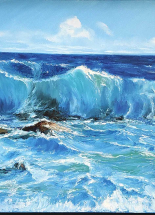 Картина олійними фарбами море океан хвилі літо пейзаж інтер'єр8 фото