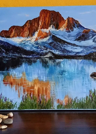 Картина олійними фарбами озеро гори ліс природа пейзаж інтер'єр3 фото