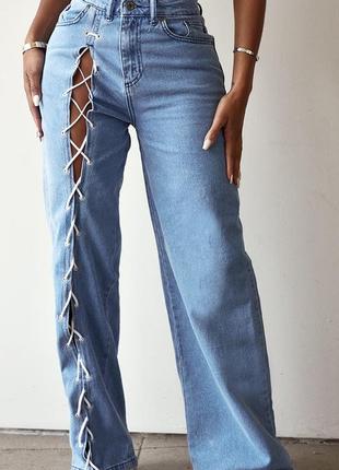 Невероятные джинсы прямого кроя со шнуровкой4 фото