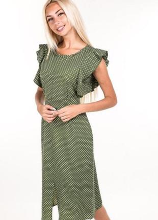 Платье миди оливковый цвет в горох м1 фото