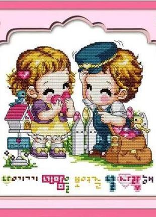 Набір для вишивання за нанесеною на канву схемою "love postman". aida 14ct printed 27*27 см