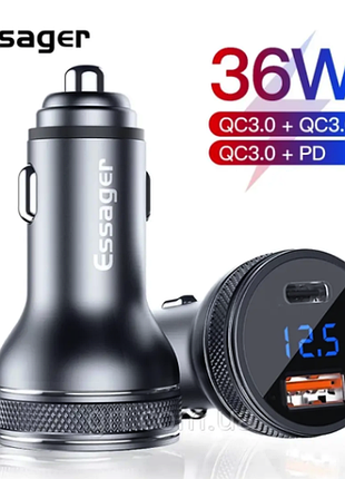 Автозарядне essager car charger usb+type-c 36w.