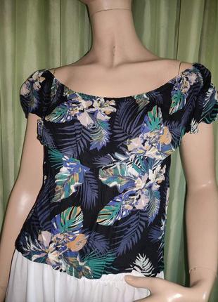 Блуза, топ черная с сине-зеленым принтом "miss selfridge"