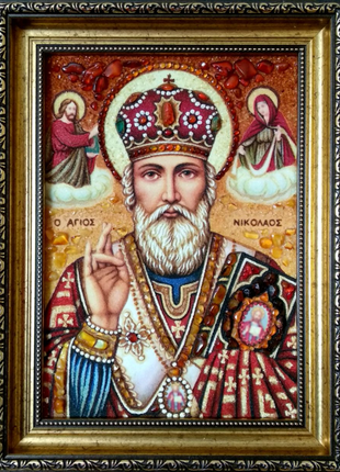Ікона з янтаря святий миколай 20*30см1 фото