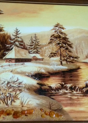 Картина з бурштину "зима"3 фото
