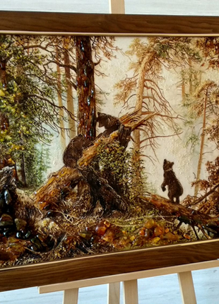 Картина з бурштину "ранок у сосновому лісі" 60*80см1 фото