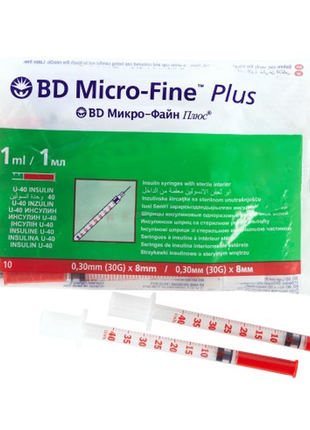 Шприц інсуліновий bd micro-fine plus u-40 з голкою 30g 1 мл 10 шт