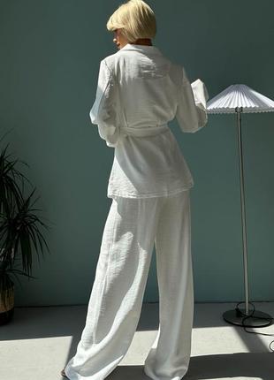 Піджак жіночий лляний, вільного крою, оверсайз, з поясом, білий4 фото