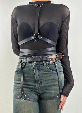 Эротический комплект 2в1 портупея + гартеры на ноги