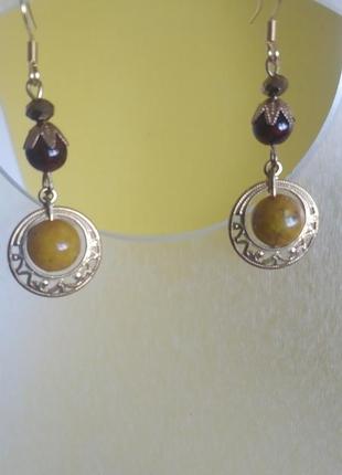 Азурит, мед.сталь 18k gold plated "тигрица" серьги