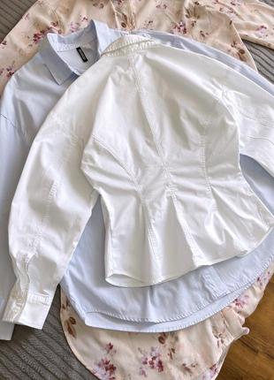 Коттоновая хлопковая рубашка приталенная белая6 фото