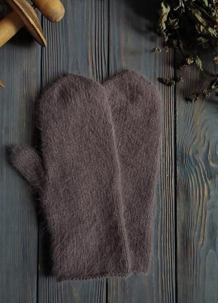 Пухові рукавички, рукавички ангора тауп3 фото