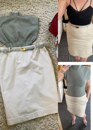 Актуальная базовая  светлая коттоноая юбка миди с карманами,h&m,.38-40