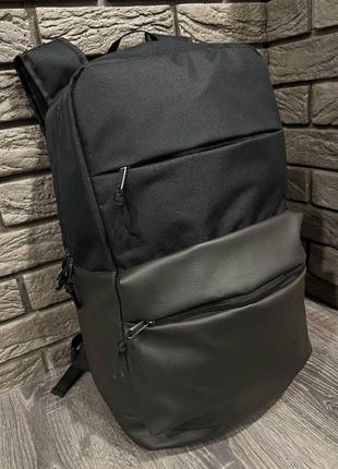 Рюкзак чорний big bag з обробкою зі шкірозамінника3 фото