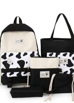 Рюкзак із коров'ячим принтом/шкільний/чорний/бірюзовий/пудра/5в11 фото
