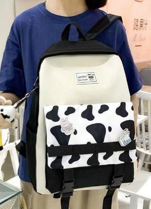 Рюкзак із коров'ячим принтом/шкільний/чорний/бірюзовий/пудра/5в15 фото