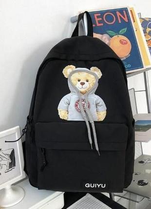 Рюкзак із ведмедиком/чорний/пудра/шкільний1 фото