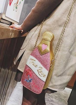 Сумка жіноча пляшка шампанського срібляста, рожева, золота6 фото