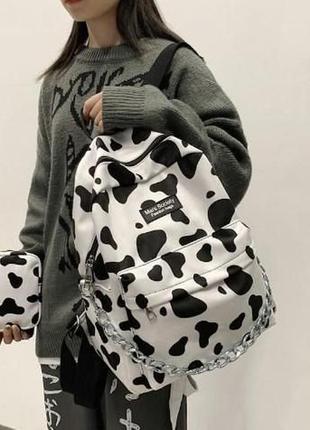 Рюкзак міський велюровий із ланцюжком/ шкільний/корова зебра2 фото